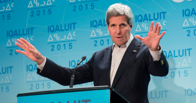 United States Secretary of State John Kerry responds to a question during a news conference at the Arctic Council Ministerial meeting Friday, April 24, 2015 in Iqaluit, Nunavut. (Paul Chiasson/The Canadian Press)