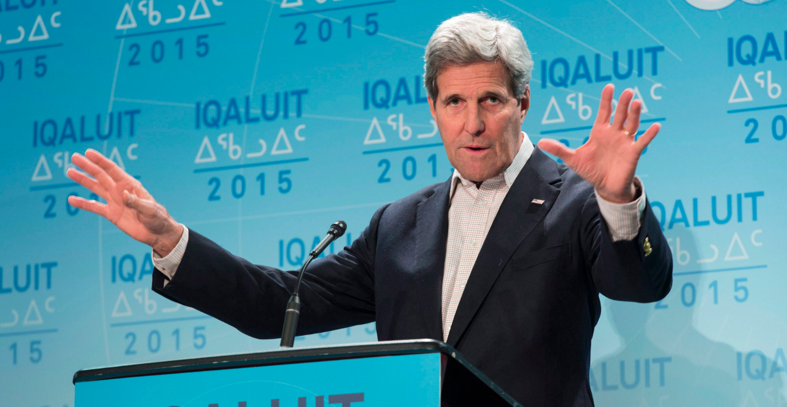 United States Secretary of State John Kerry responds to a question during a news conference at the Arctic Council Ministerial meeting Friday, April 24, 2015 in Iqaluit, Nunavut. (Paul Chiasson/The Canadian Press)