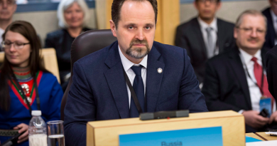 Russian Minister of Natural Resources and Environment Sergei Donskoi listens to proceedings during the opening of the Arctic Council Ministerial meeting Friday, April 24, 2015 in Iqaluit, Nunavut. (Paul Chiasson/The Canadian Press)