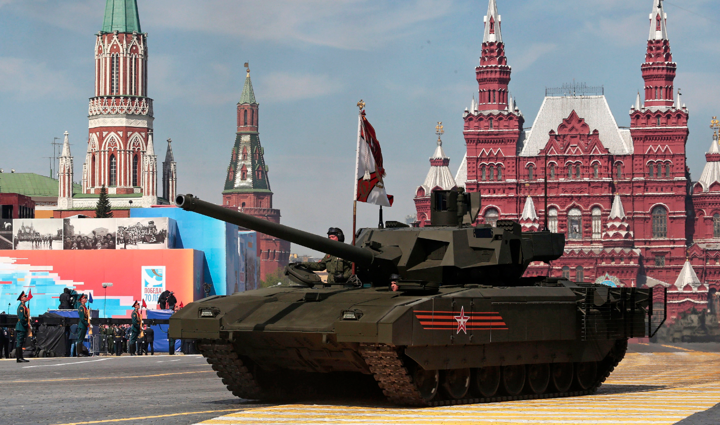 New Russian Armata tank is driven during the Victory Parade marking the 70th anniversary of the defeat of the Nazis in World War II, in Red Square, Moscow, Russia, Saturday, May 9, 2015. (Ivan Sekretarev/AP)