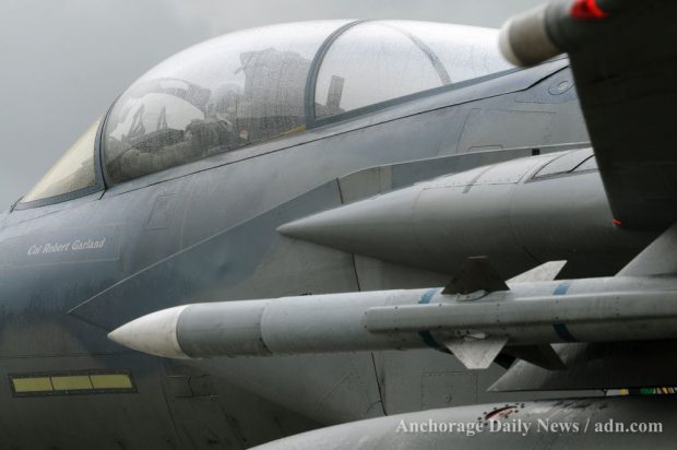 An F-15 pilot prepares to take off from Joint Base Elmendorf-Richardson in the 2011 Northern Edge exercise. Marc Lester / Alaska Dispatch News