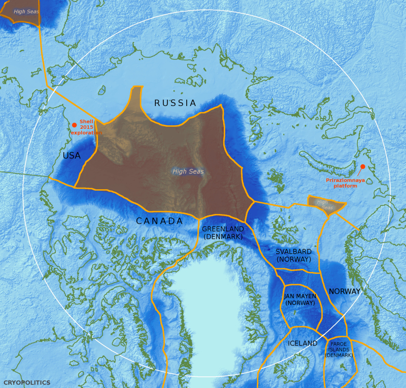 The Donut Hole (and two other small ones to the south) at the center of the Arctic Ocean. (Cryopolitics)