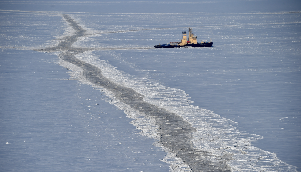 An icebreaker in the Kara Sea in April 2015. Stories concerning drilling and shipping were among you're most read Eye on the Arctic stories this week. (Kirill Kudryavtsev/AFP/Getty)