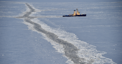 An icebreaker in the Kara Sea in April 2015. Stories concerning drilling and shipping were among you're most read Eye on the Arctic stories this week. (Kirill Kudryavtsev/AFP/Getty)