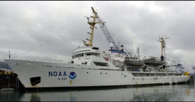 The NOAA ship Rainier in Seward in 2001 for a Resurrection Bay mapping project Wednesday. (Erik Hill / Alaska Dispatch News)