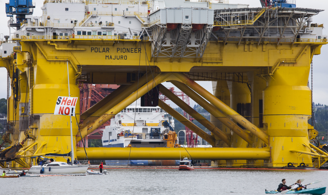 The Polar Pioneer oil drilling rig during demonstrations against Royal Dutch Shell on May 16, 2015 in Seattle, Washington. (David Ryder/Getty Images)