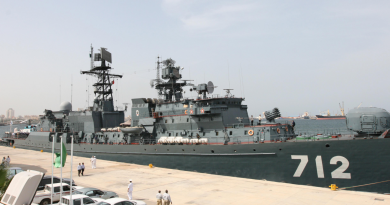A warship from Russia's Northern Fleet docked in the Libyan port of Tripoli in 2008. (Mahmud Turkia/AFP/Getty Images)