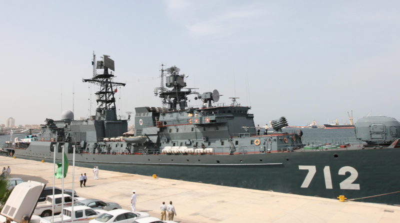 A warship from Russia's Northern Fleet docked in the Libyan port of Tripoli in 2008. (Mahmud Turkia/AFP/Getty Images)