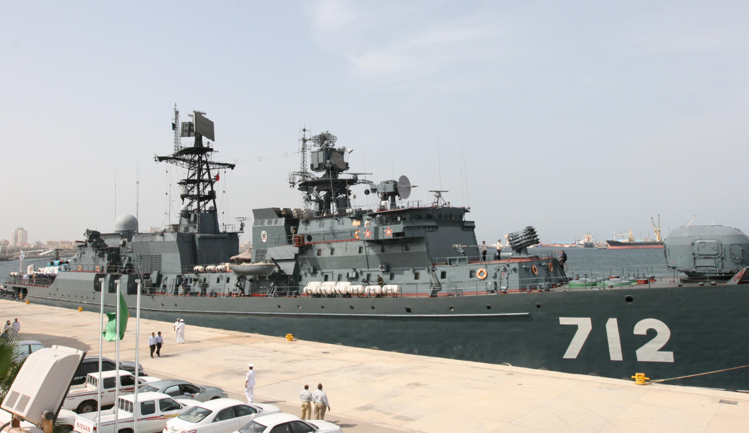 A warship from Russia's Northern Fleet docked in the Libyan port of Tripoli in 2008. (Mahmud Turkia/AFP/Getty Images)
