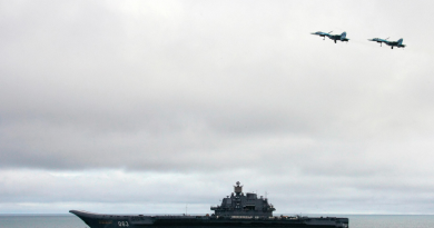 Russian aircraft-carrier Admiral Kuzhetsov is seen during a military exercise involving the North Fleet in 2005. (Alexey Panov/AFP/Getty Images)