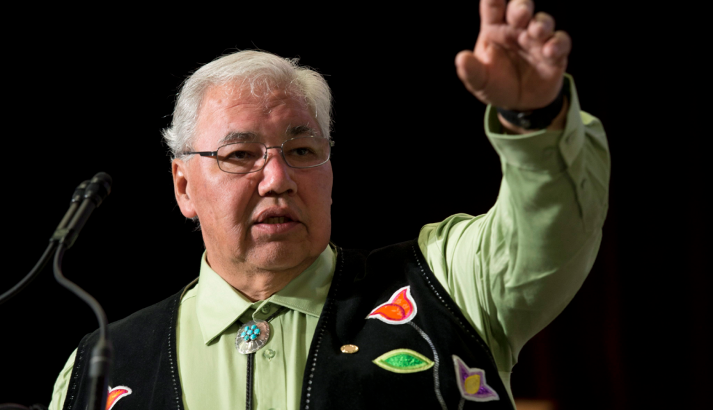 Truth and Reconciliation Commission Chair Justice Murray Sinclair speaks during the Grand entry ceremony during the second day of closing events for the Truth and Reconciliation Commission in Ottawa, Monday June 1, 2015. (Adrian Wyld/The Canadian Press)