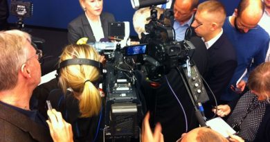 Sweden's Foreign Minister, Margot Wallström, of the Social Democrats, speaking at an earlier press conference. (Brett Ascarelli / Radio Sweden)