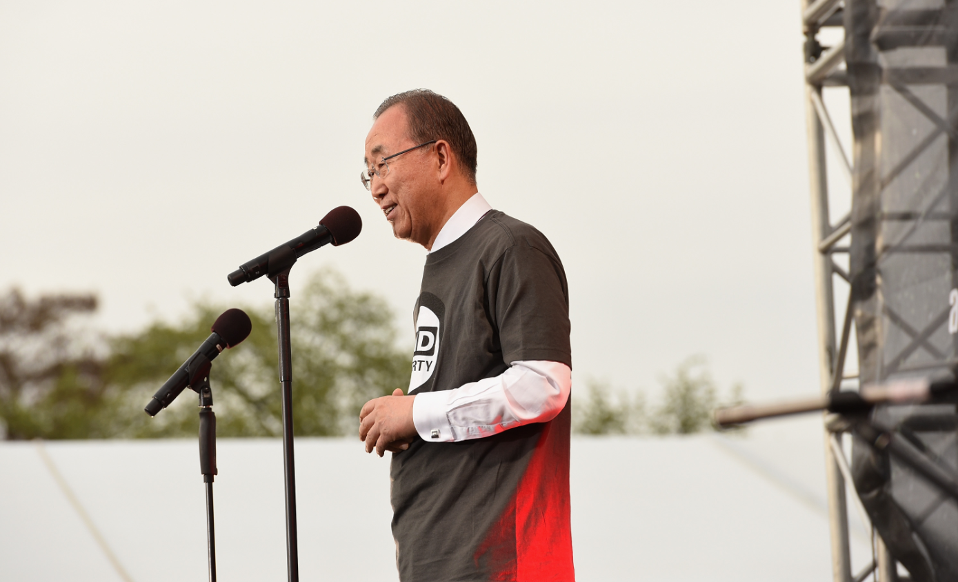 UN Secretary General Ban Ki-Moon onstage during Global Citizen 2015 Earth Day on April 18 in Washington, DC. (Noam Galai/Getty Images for Global Citizen)