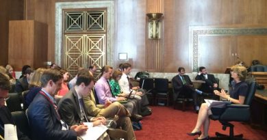 Alaska Senator Lisa Murkowski speaks to reporters in the Energy and Natural Resources Committee hearing room July 23, 2015. (Erica Martinson/ Alaska Dispatch News)