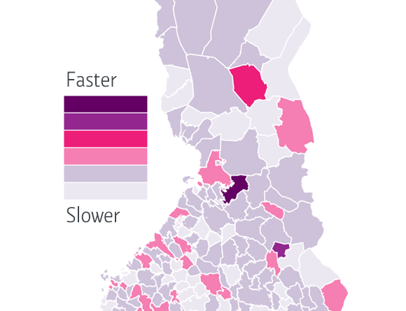 Fixed broadband uploads are fastest in Valtimo, Eastern Finland.(Yle Uutisgrafiikka)