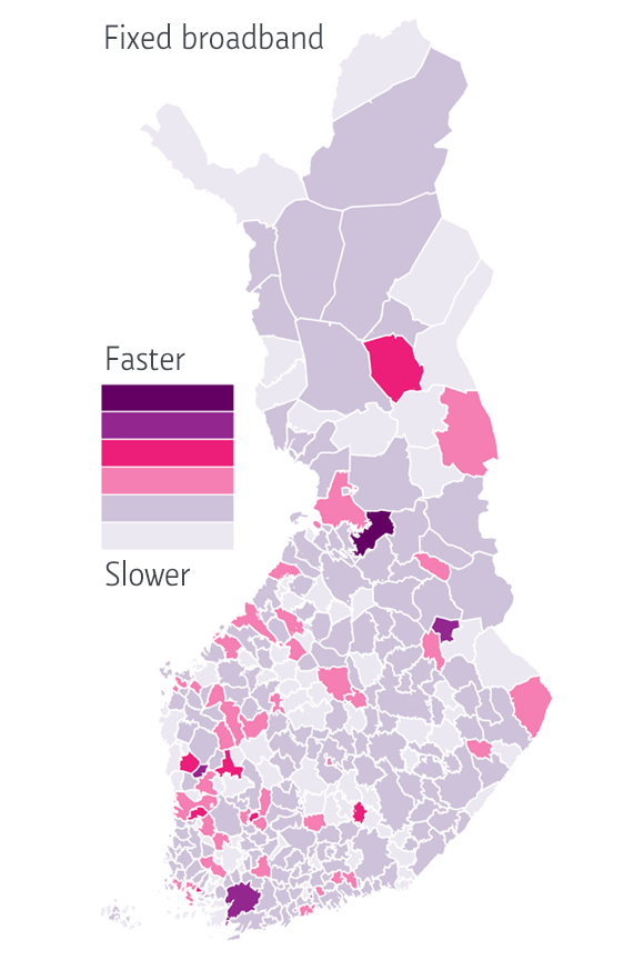 Fixed broadband uploads are fastest in Valtimo, Eastern Finland.(Yle Uutisgrafiikka)