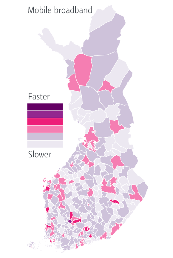 Mobile broadband uploads are fastest in the western municipality of Rauma.(Yle Uutisgrafiikka)