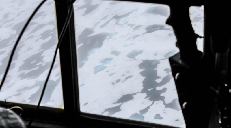 This was a view of the ice in the sea north of Deadhorse from the cockpit of a U.S. Coast Guard Arctic Domain Awareness flight out of Kodiak on Tuesday, July 14, 2015. (Kamala Kelkar / Alaska Dispatch News)