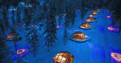 Glass igloos at the Kakslauttanen Arctic Resort in Finland. (Courtesy Kakslauttanen Arctic Resort)