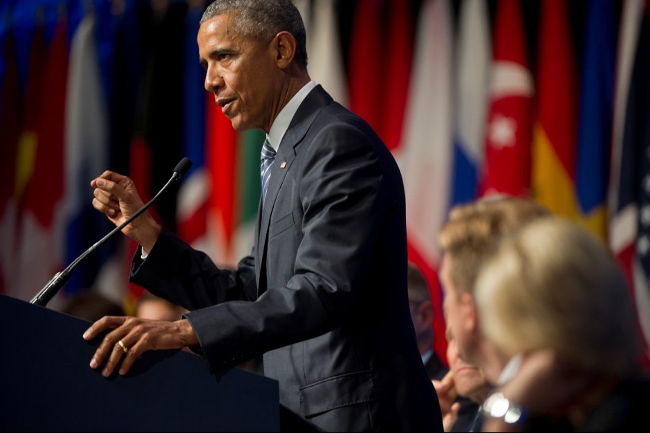 President Barack Obama speaks about the impact of climate change at the GLACIER conference in Anchorage on Monday. (Marc Lester / Alaska Dispatch News)