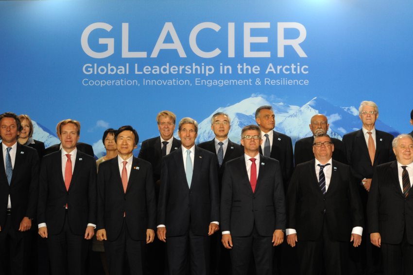 Secretary of State John F. Kerry poses with delegates prior to the Global Leadership in the Arctic: Cooperation, Innovation, Engagement, and Resilience (GLACIER) Conference at the Dena'ina Center in Anchorage on Monday, Aug. 31, 2015. The GLACIER Conference has already raised U.S. awareness of the nation's role in the Arctic, a top State Department official said Monday. Arctic Council delegates will meet in Anchorage this week. (Bill Roth / Alaska Dispatch News)