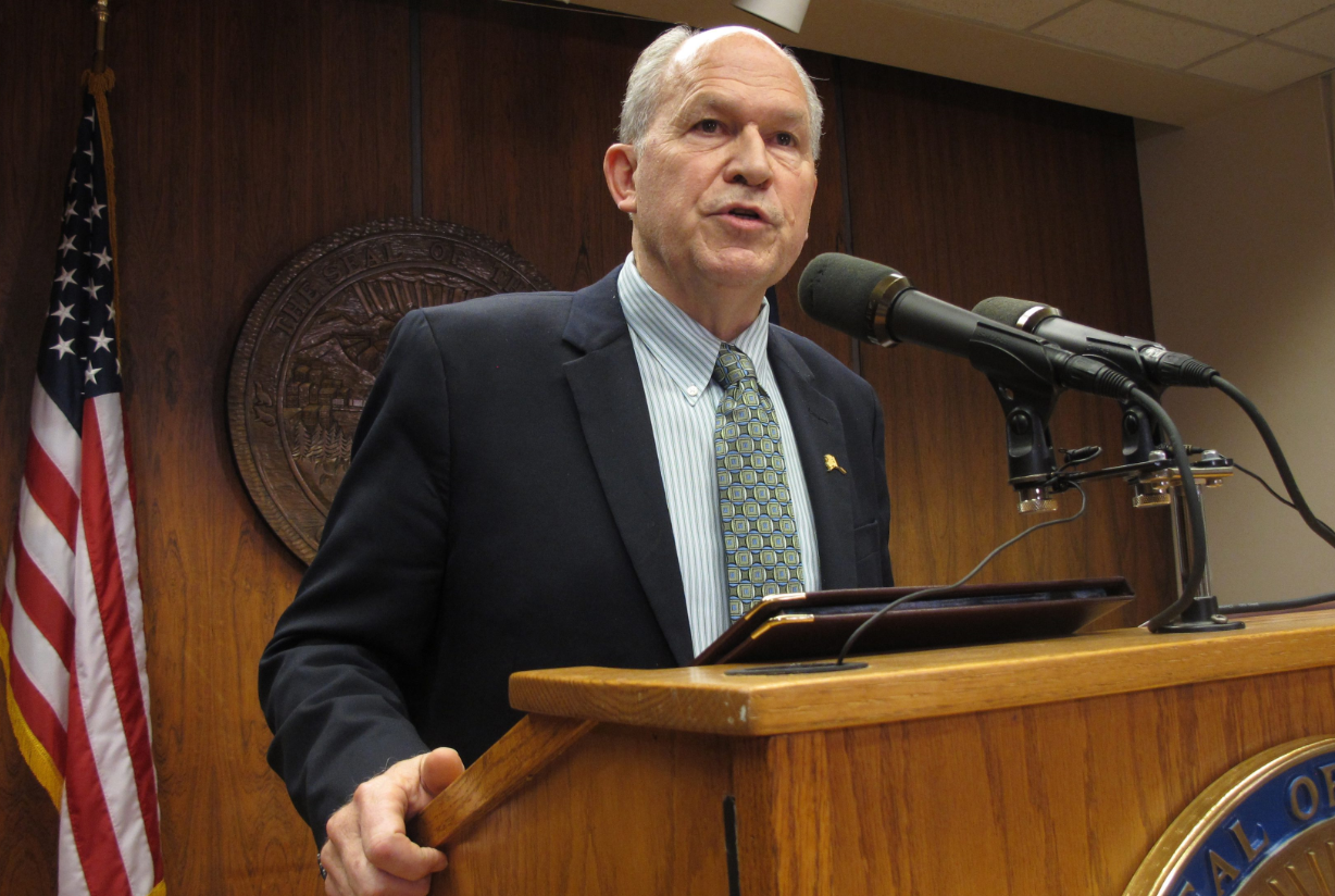 Alaska Governor Bill Walker speaks to reporters on the eve of the start of a special legislative session in Juneau, Alaska on Friday, October 23, 2015. (Becky Bohrer/AP)
