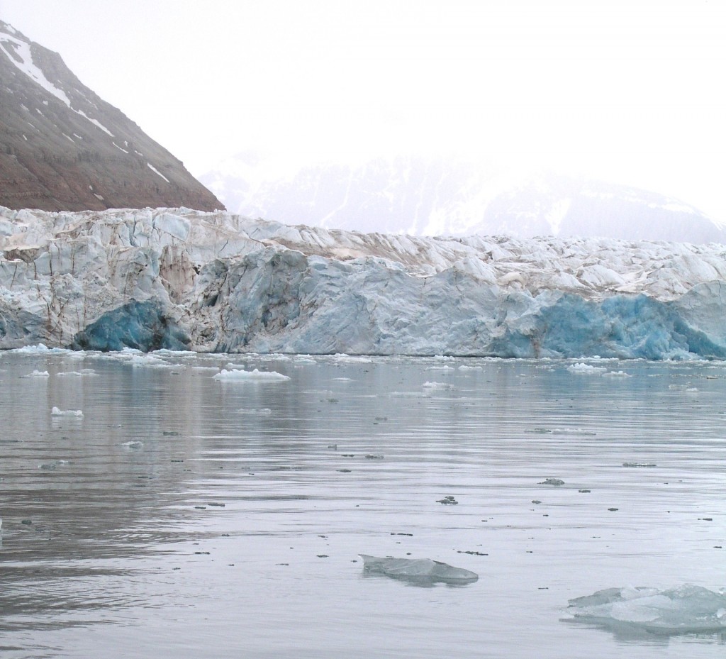 The colours of the glacier in the Kongsfjord change when the spring thaw starts (Irene Quaile)