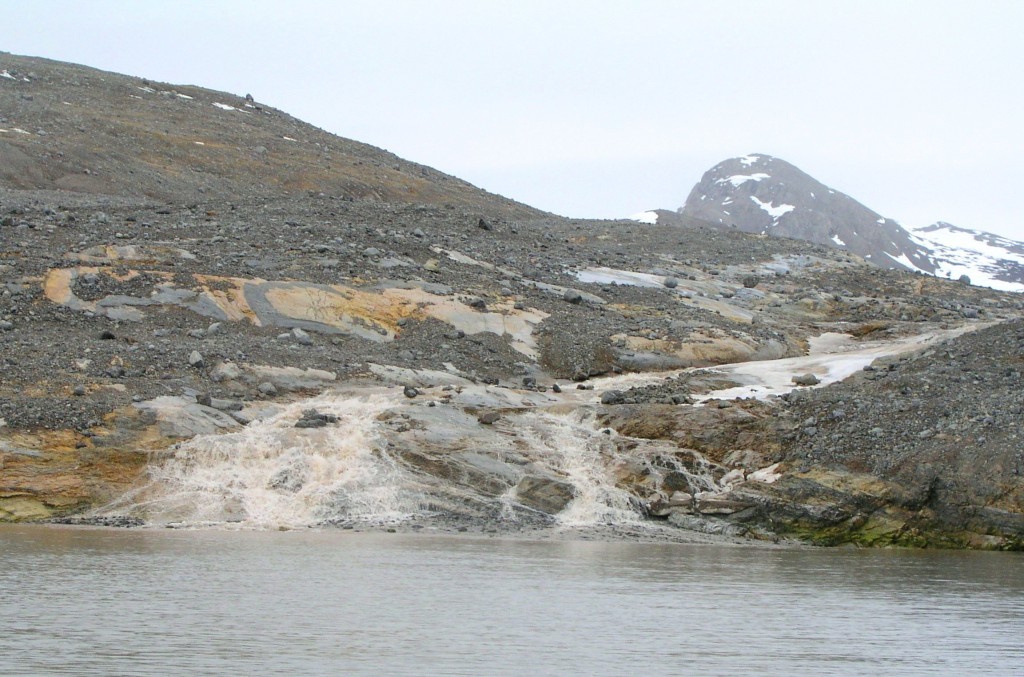Sediment flowing into fjord near Ny Alesund, Spitsbergen (Irene Quaile)