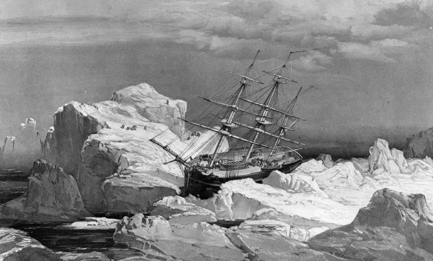The HMS Investigator - dispatched on the search for the doomed Franklin Expedition - is stranded in ice on the north coast of Baring Island in the Arctic in this 1851 drawing. (National Archives of Canada/The Canadian Press)