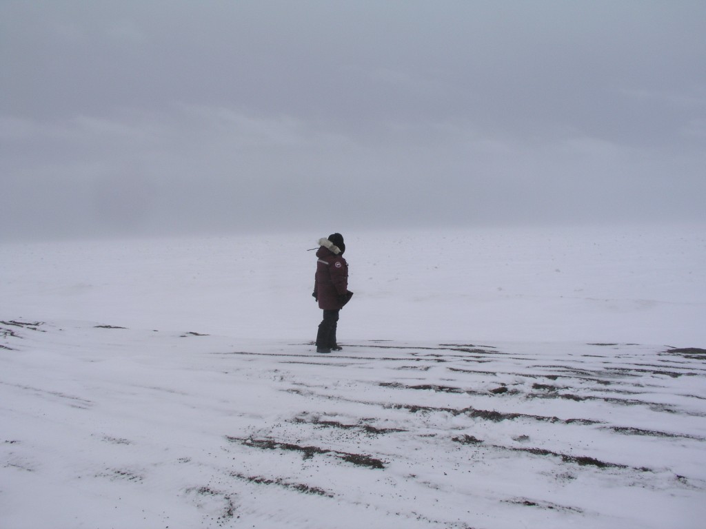 Climate change impacts: Jensen at the site of a lost Inupiat village at Point Barrow, 2008 (Irene Quaile)