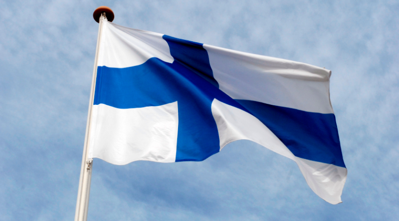 The Finnish flag flying.