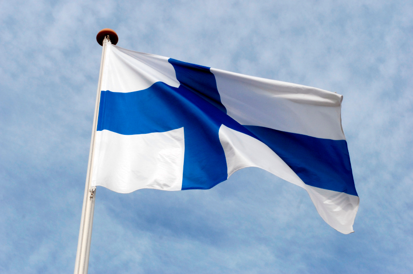 The Finnish flag flying.