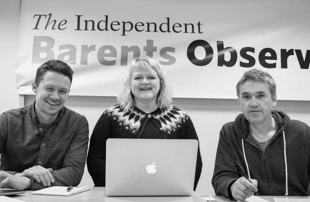 Journalists Atle Staalesen (left) & Trude Pettersen (centre), and editor Thomas Nilsen (right) in the office of the Independent Barents Observer. (Independent Barents Observer)