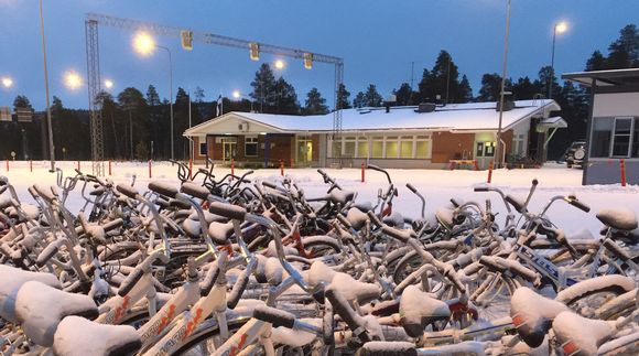 Before a ban was imposed on entry by bicycle, many asylum seekers cycled the last stage of their journey to crossing points on the border with Russia. These bicycles were abandoned at the Raja-Jooseppi border crossing. (Tapani Leisti / Yle)