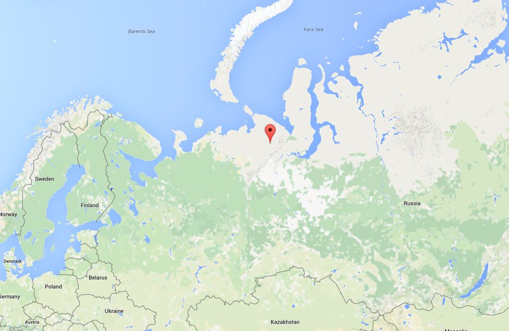 The red pin marks marks the town of Vorkuta in Russia's Komi Republic. (Google Maps)