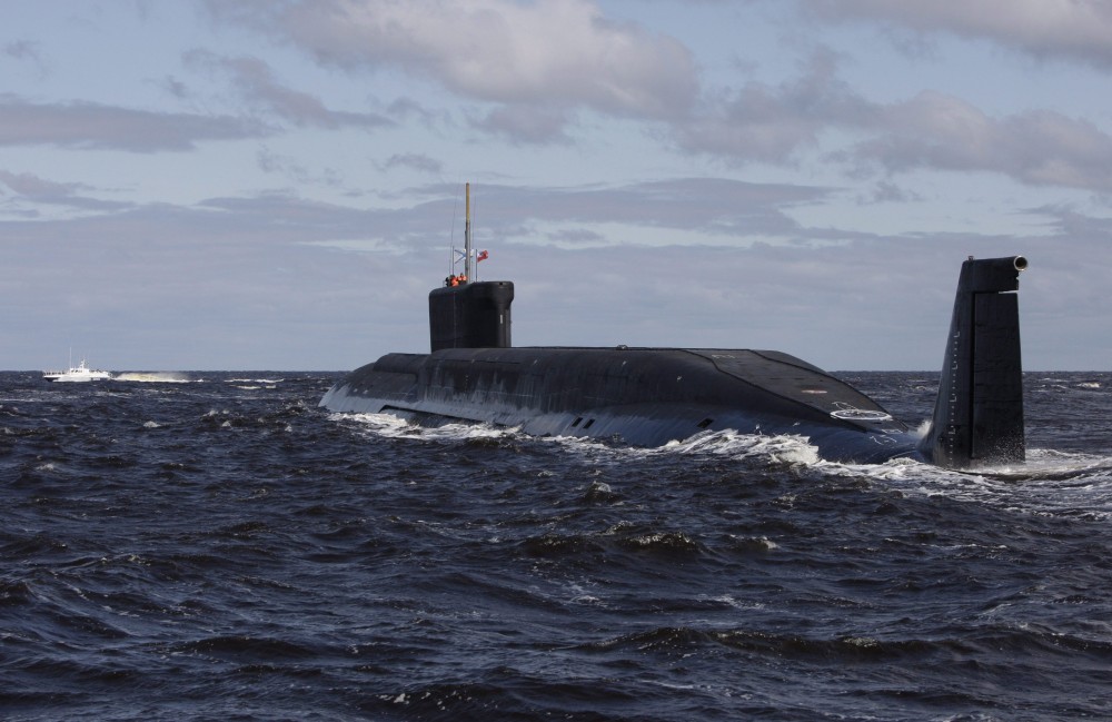 This Thursday July 2, 2009 file photo, shows a new Russian nuclear submarine, Yuri Dolgoruky, near the Sevmash factory in the northern city of Arkhangelsk, Russia. (Alexander Zemlianichenko/AP Photo)