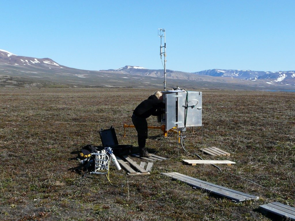 Measuring CO2 emissions from summer permafrost at Zackenberg, Greenland. (Irene Quaile/Deutsche Welle)