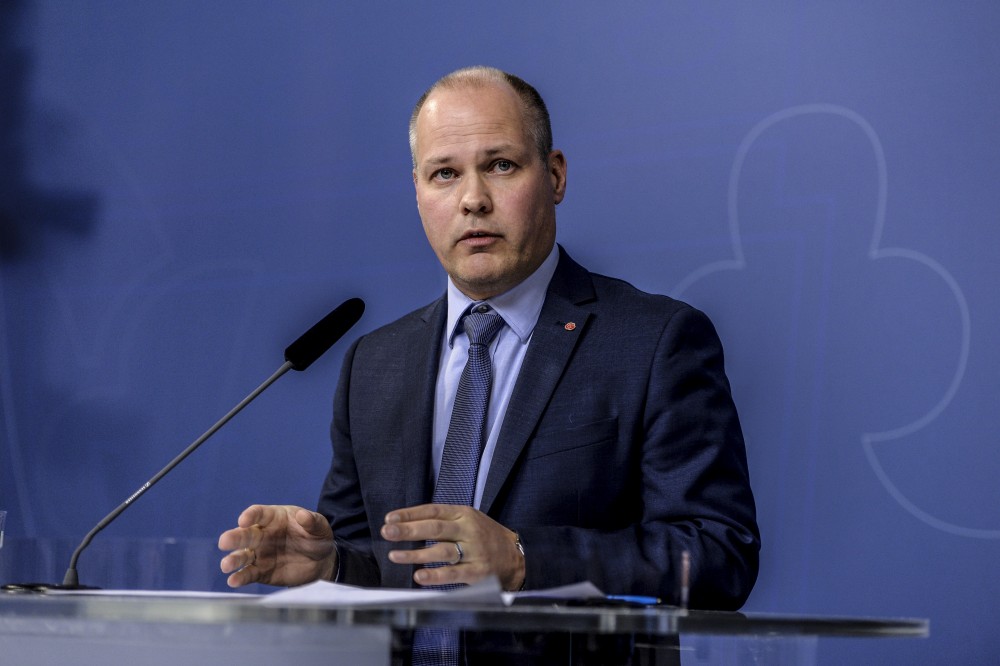 Sweden's Minister for Justice and Migration Morgan Johansson speaks during a presser at the Swedish government headquarters in Stockholm, Sweden, November 5, 2015. Jessica Gow/TT News Agency/REUTERS