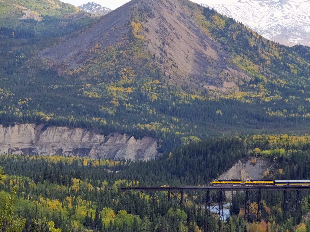 An Alaska Railroad train travels along one of its routes, Thursday, Sept. 3, 2015, in Denali National Park and Preserve, Alaska. Becky Bohrer/AP Photo