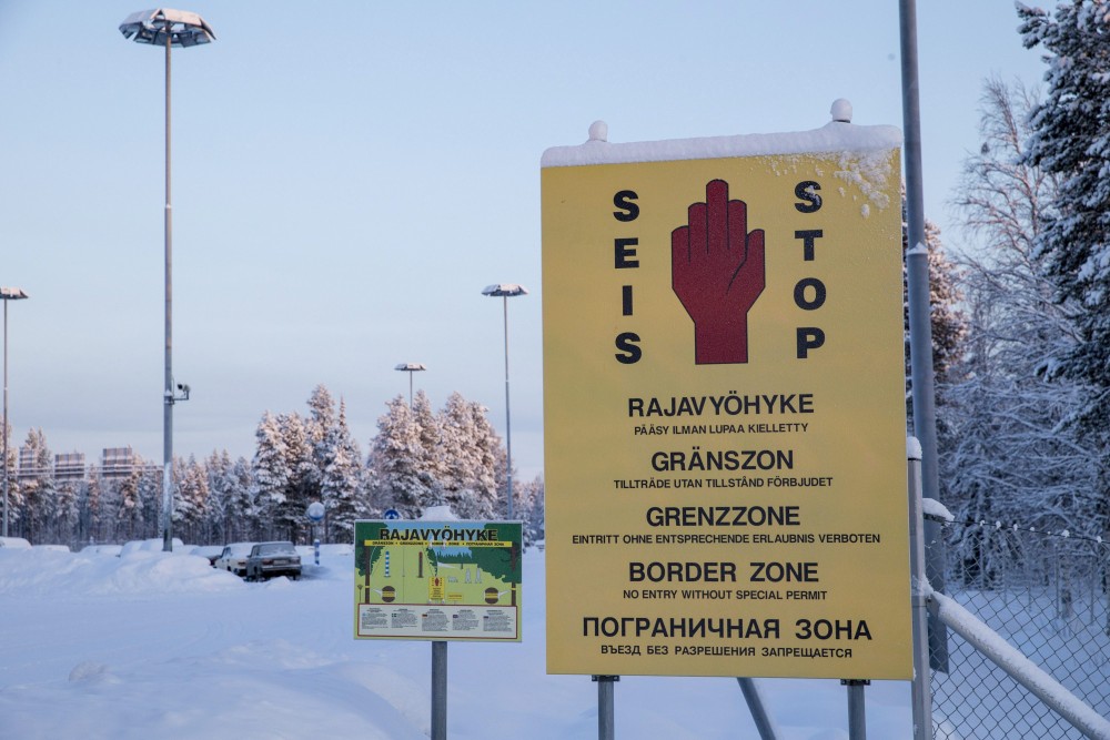 In this picture taken January 20, 2016, border zone signs are seen at the Finnish-Russian border in Salla, northern Finland. Kaisa Siren/Lehtikuva via AP 