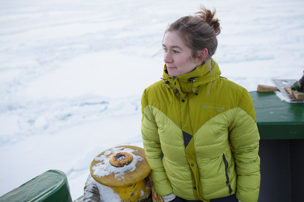 Greenpeace’s Larissa Beumer on board the Arctic Sunrise in the Spitsbergen archipelago. Nick Cobbing/Greenpeace