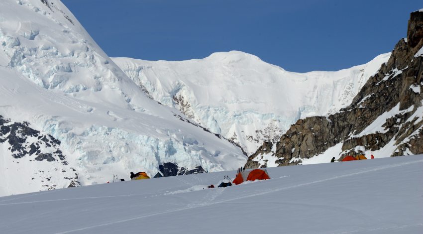 Sixteen climbers already inhabit the National Park Service Denali mountaineering camp on the Kahiltna glacier as the climbing season gets underway on Sunday, April 24, 2016. Bob Hallinen / ADN