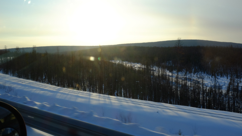 The tracks of the Amur-Yakutsk Mainline cutting across the snow. Photo by Mia Bennett