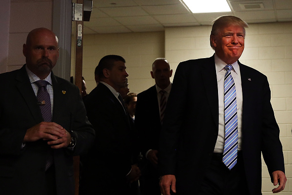 Republican presidential candidate Donald Trump in Bismarck, North Dakota on on May 26, 2016. In a speech there, Trump said he would allow drilling on federal lands in places like Alaska and accused the Obama administration has over-regulated the oil industry. (Spencer Platt/Getty Images)