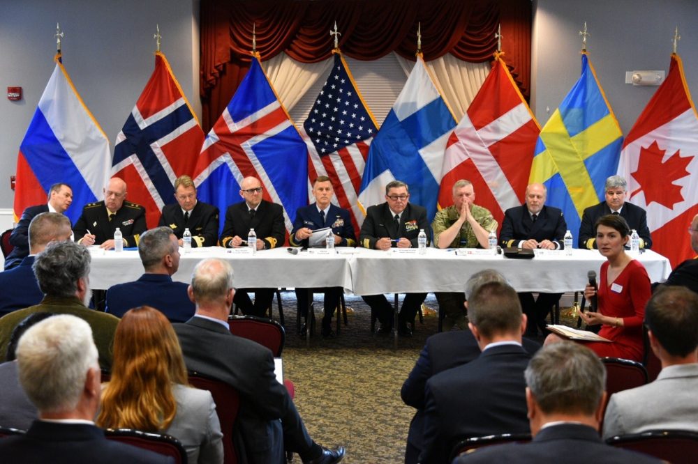 The heads of the eight Arctic nations' coast guards take part in the Arctic Coast Guard Forum Academic Roundtable at Coast Guard base Boston, June 9, 2016. (Petty Officer 2nd Class Patrick Kelley/U.S. Coast Guard)