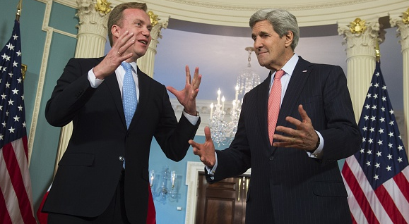 US Secretary of State John Kerry and Norwegian Foreign Minister Borge Brende speak to the press in Washington, DC, February 26, 2015. This week, Kerry is in Norway and will visit the Arctic archipelago of Svalbard. (Saul Loeb/AFP/Getty Images)