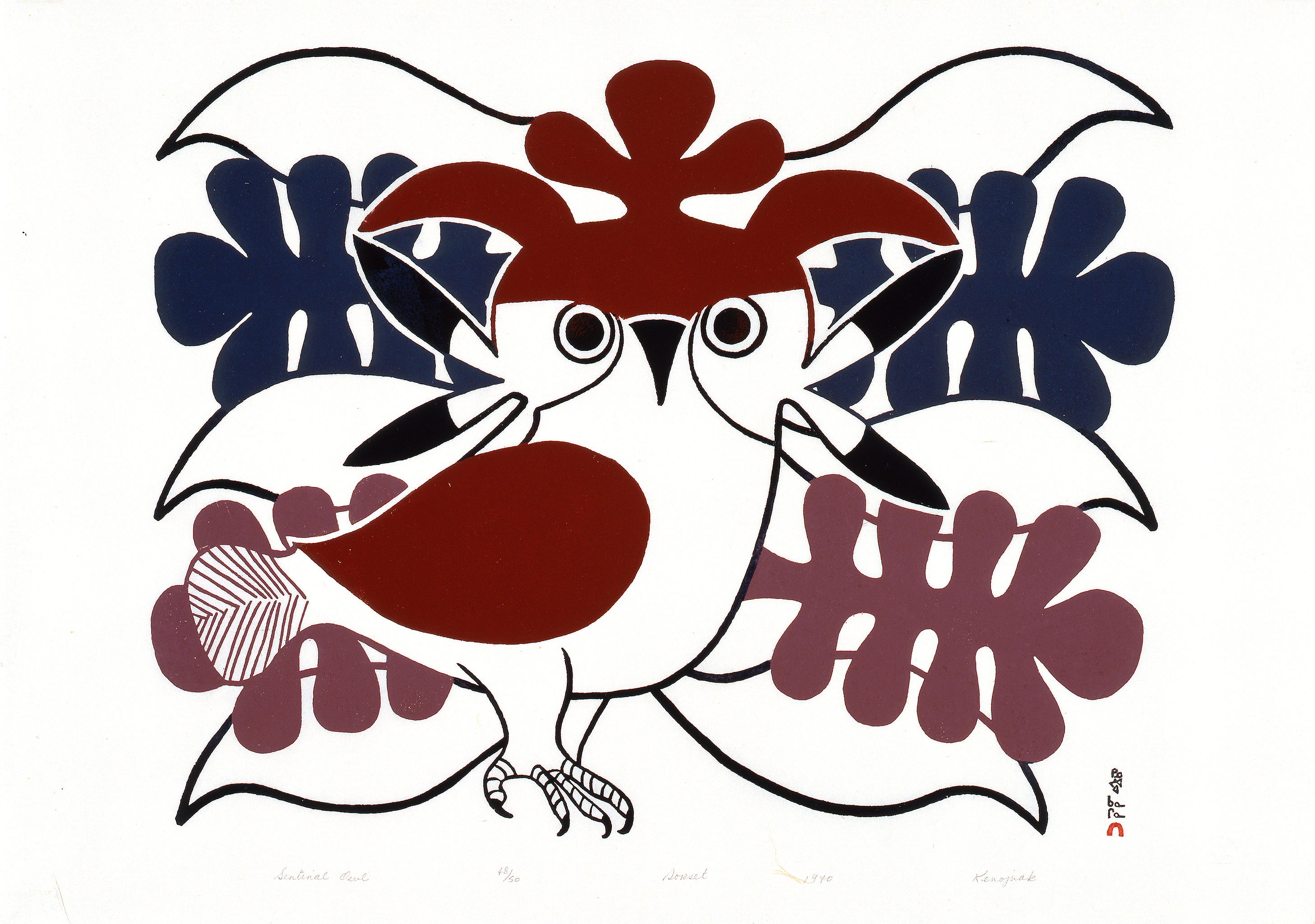 Artist: Kenojuak Ashevak, Cape Dorset Printmaker: Kananginak Pootoogook Sentinal Owl, c.1970 Stonecut on paper, 48/50 60.4 x 85.7cm Collection of the Winnipeg Art Gallery Gift of the Women’s Committee