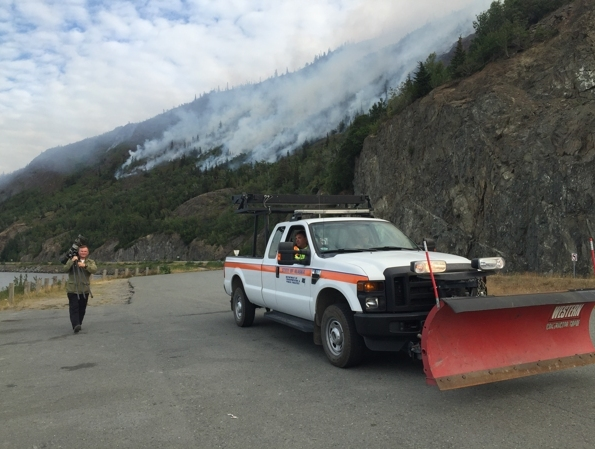 The McHugh Creek fire continues to burn near the Seward Highway on Wednesday. (Erik Hill / Alaska Dispatch News)