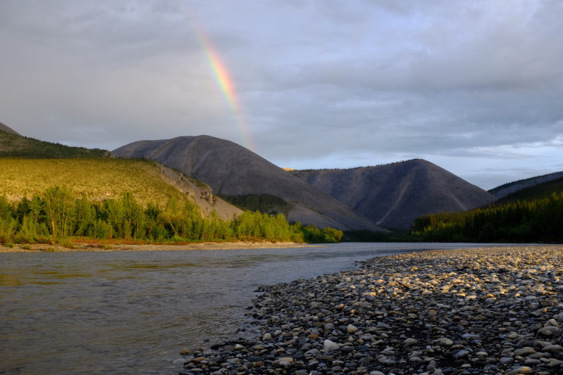 A hidden fishing spot off the side of the Dempster in the Ogilvie Mountains, Yukon. (Mia Bennett)