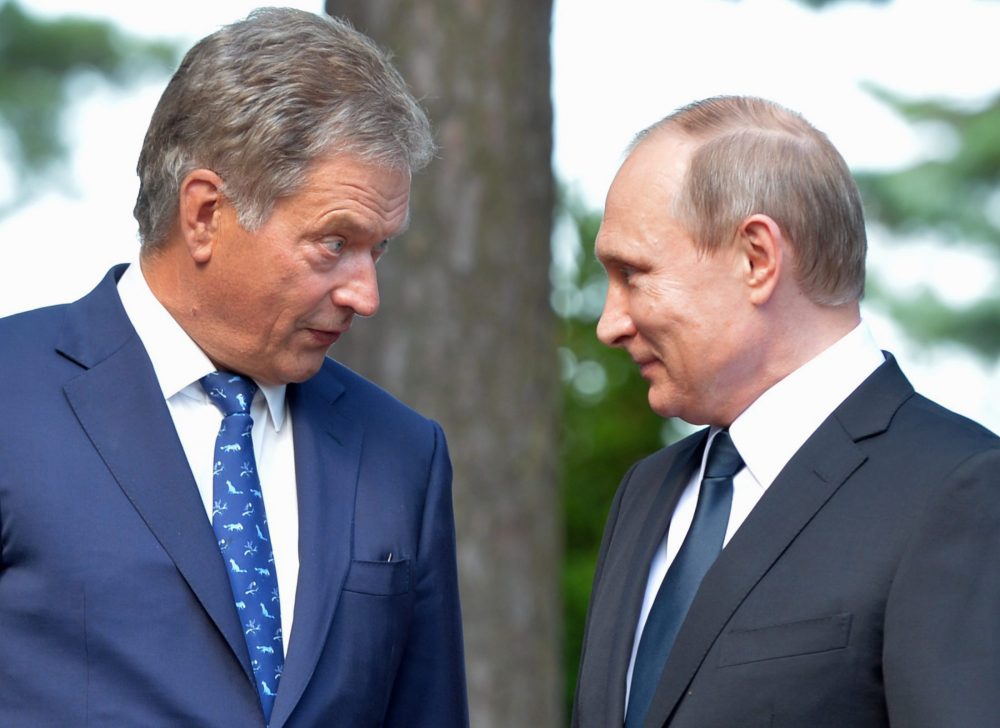 Finnish President Sauli Niinisto, left, and Russian President Vladimir Putin meet at Kultaranta summer residence in Naantali, Finland, Friday, July 1, 2016. (Alexei Druzhinin/Sputnik, Kremlin Pool Photo via AP)